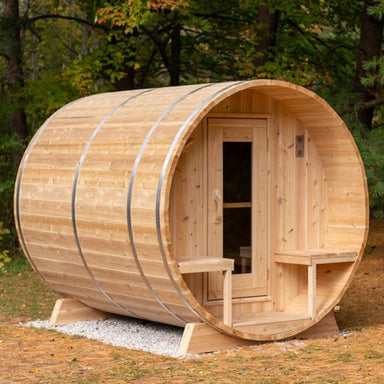 ct serenity barrel sauna front view