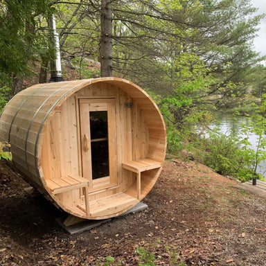 ct serenity finnish barrel sauna outdoors near water